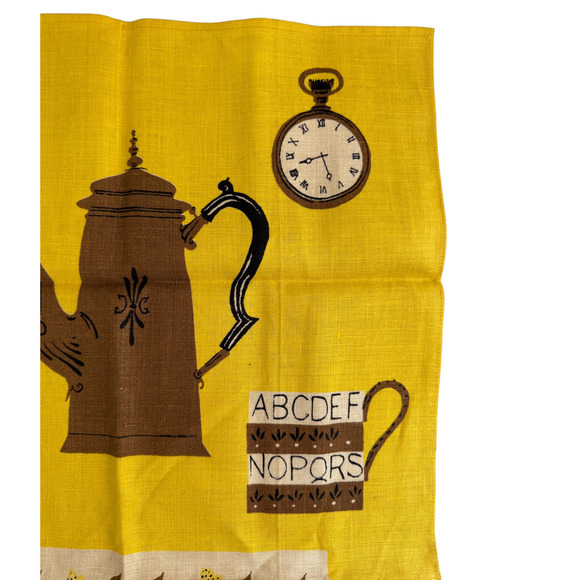 Vintage Peg Thomas Tea Towel Linen Bless This House Kitchen Dish MCM Yellow NOS - Picture 4 of 14